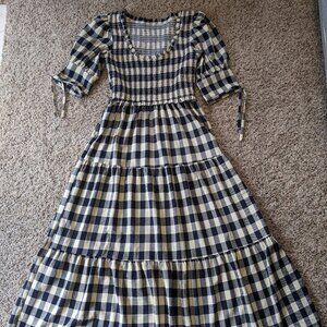 SOLD! Cottagecore Gingham Smocked Peasant Polagram-style Dress